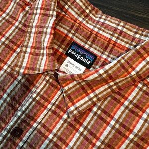 Patagonia Common Threads Orange and Brown Plaid Casual Shirt